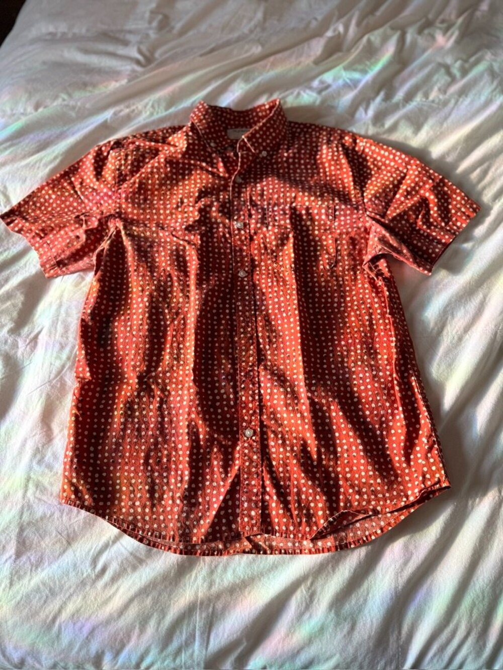 OLD NAVY Mens Polka Dot Short Sleeve Button Down Shirt Size M Burnt Orange